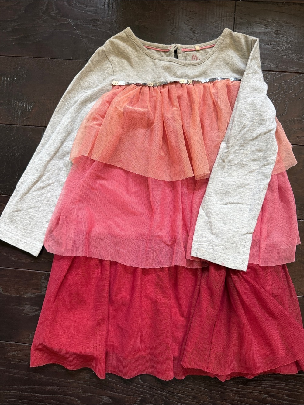 Mini Boden Girls Long-Sleeve Layered Tulle Dress in Pink Multi